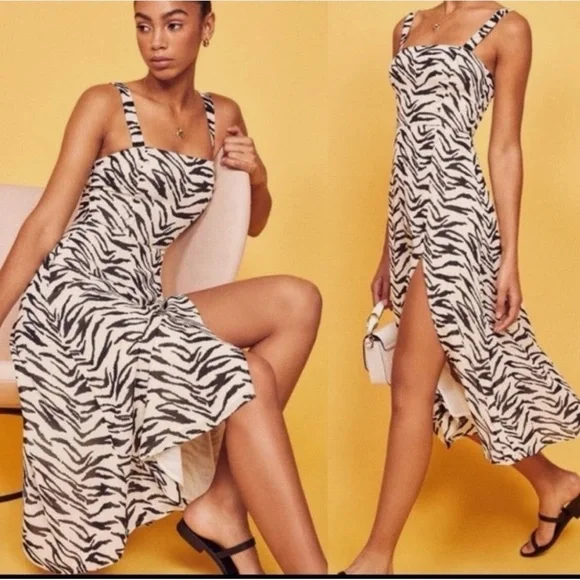 Reformation Nectarine Zebra Print Midi Dress - Picture 2 of 9